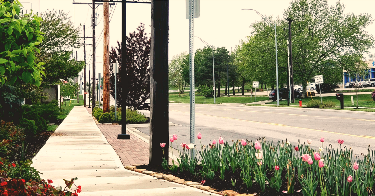 New sidewalks and landscaping along 135th Street facing west in Martin City