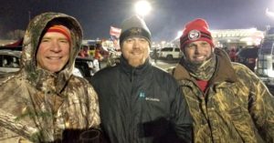 Senator Jason Holsman at Arrowhead Stadium pictured with Rex Hudler and Joel Goldberg from KC Royals.