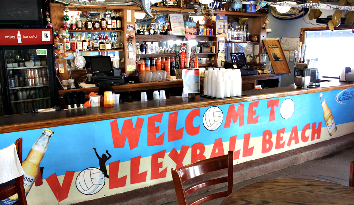 A seaside-style greeting at Volleyball Beach in Martin City.