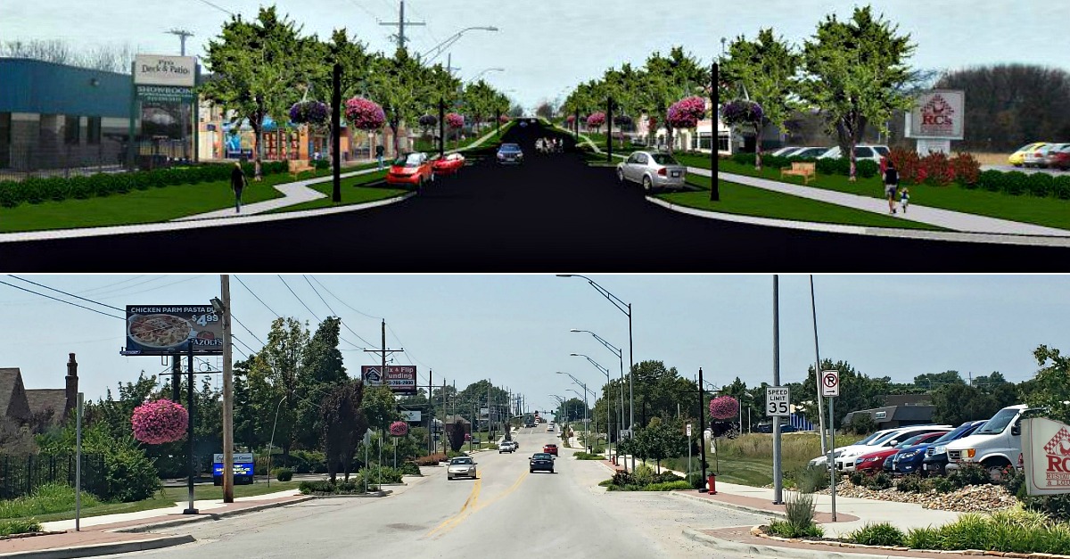 Top: 2007 rendering of the proposed 135th Street design Bottom: The outcome in 2014