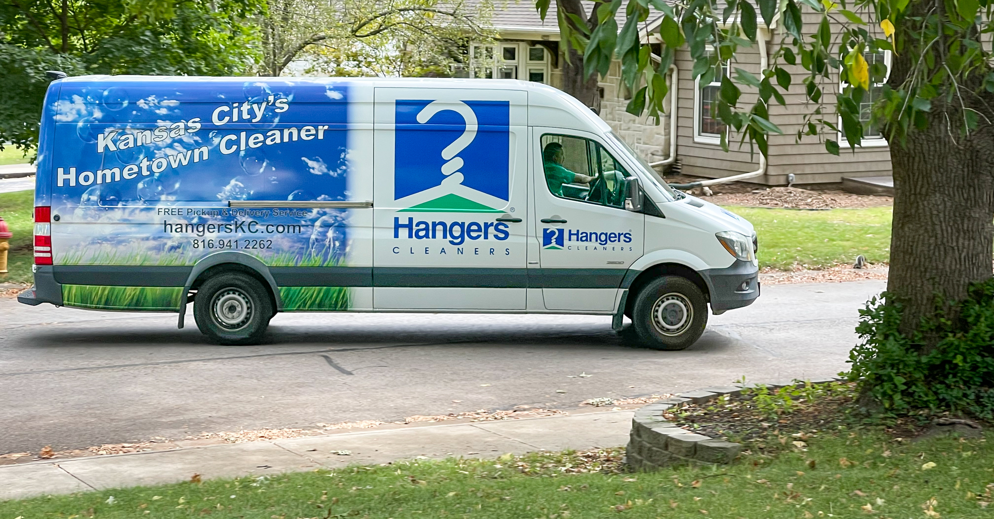 Hangers Cleaners delivery van seen in a Kansas City neighborhood.