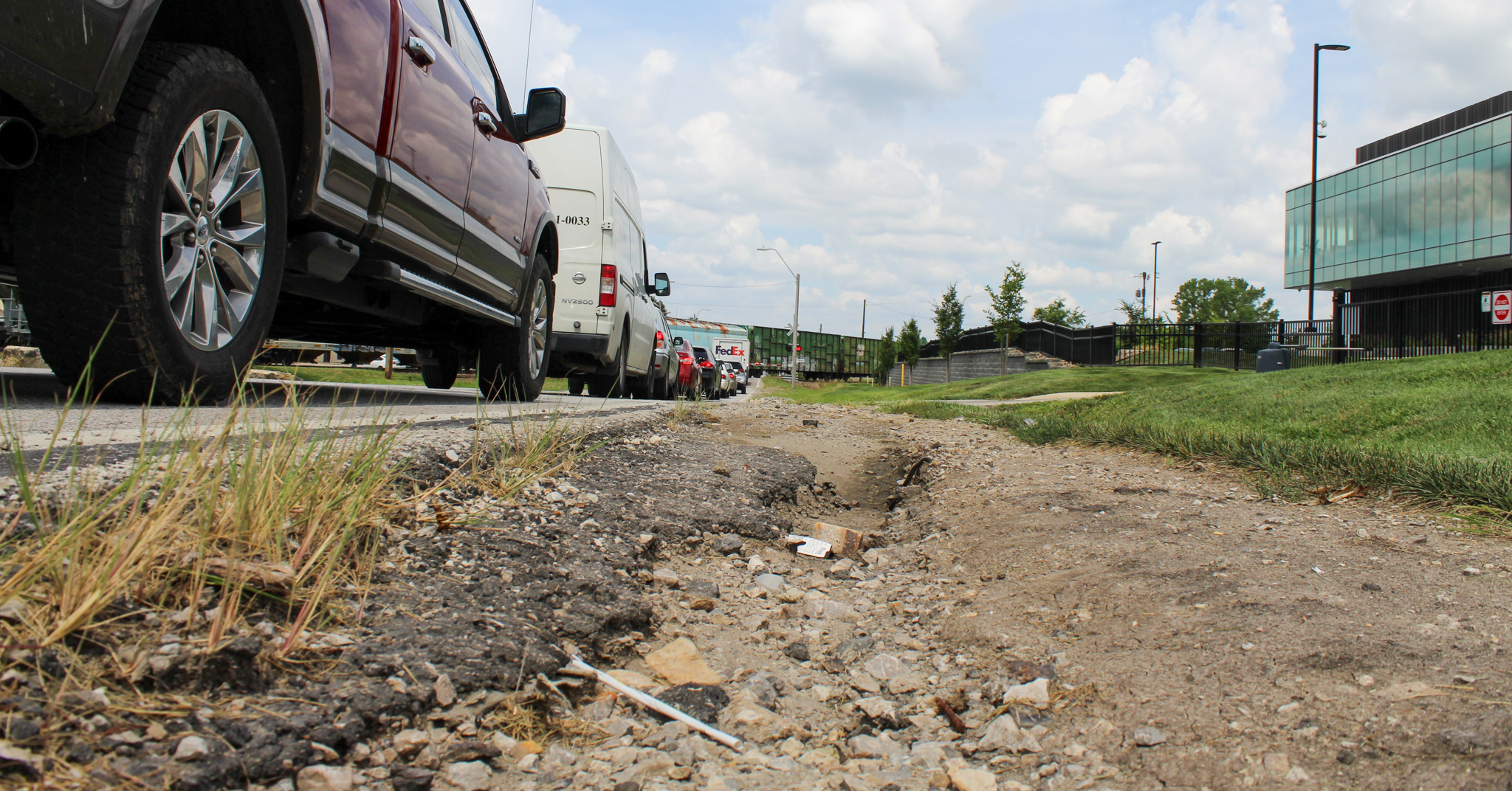 ground level view of Holmes Road shoulder